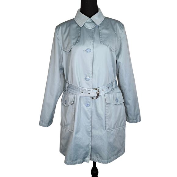 Fitz-Wright Vintage Belted Button Front Trench Coat Light Blue Women Size M - Picture 1 of 16